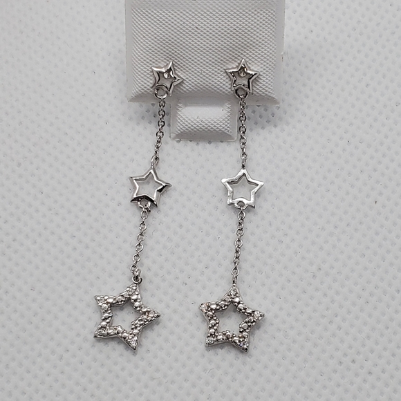 Silver 925 Stars CZ Wire Dangling Stud Earrings - Picture 5 of 6